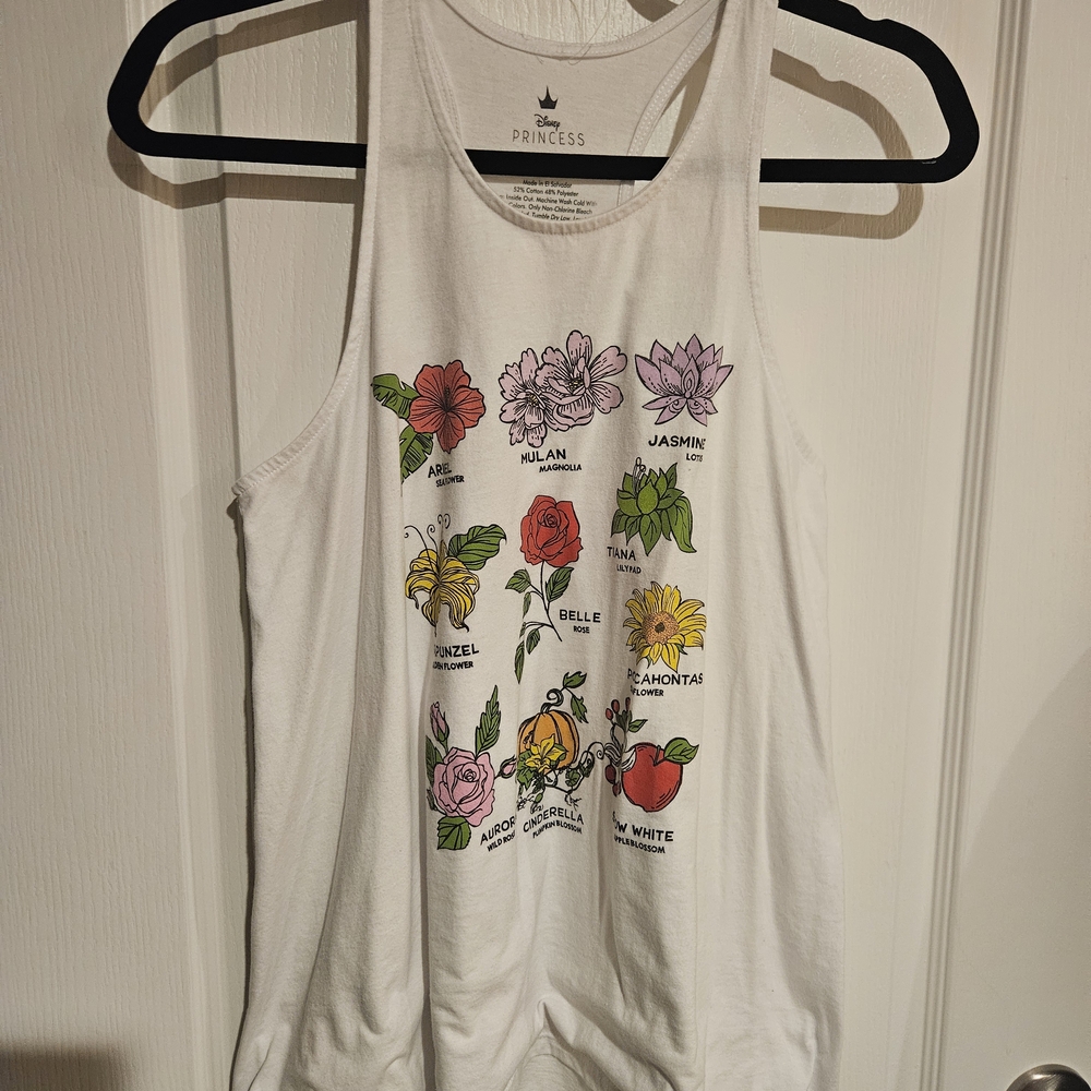 Disney Princess Floral Graphic White Racerback Flowy Tank Top Size Large - Picture 1 of 4